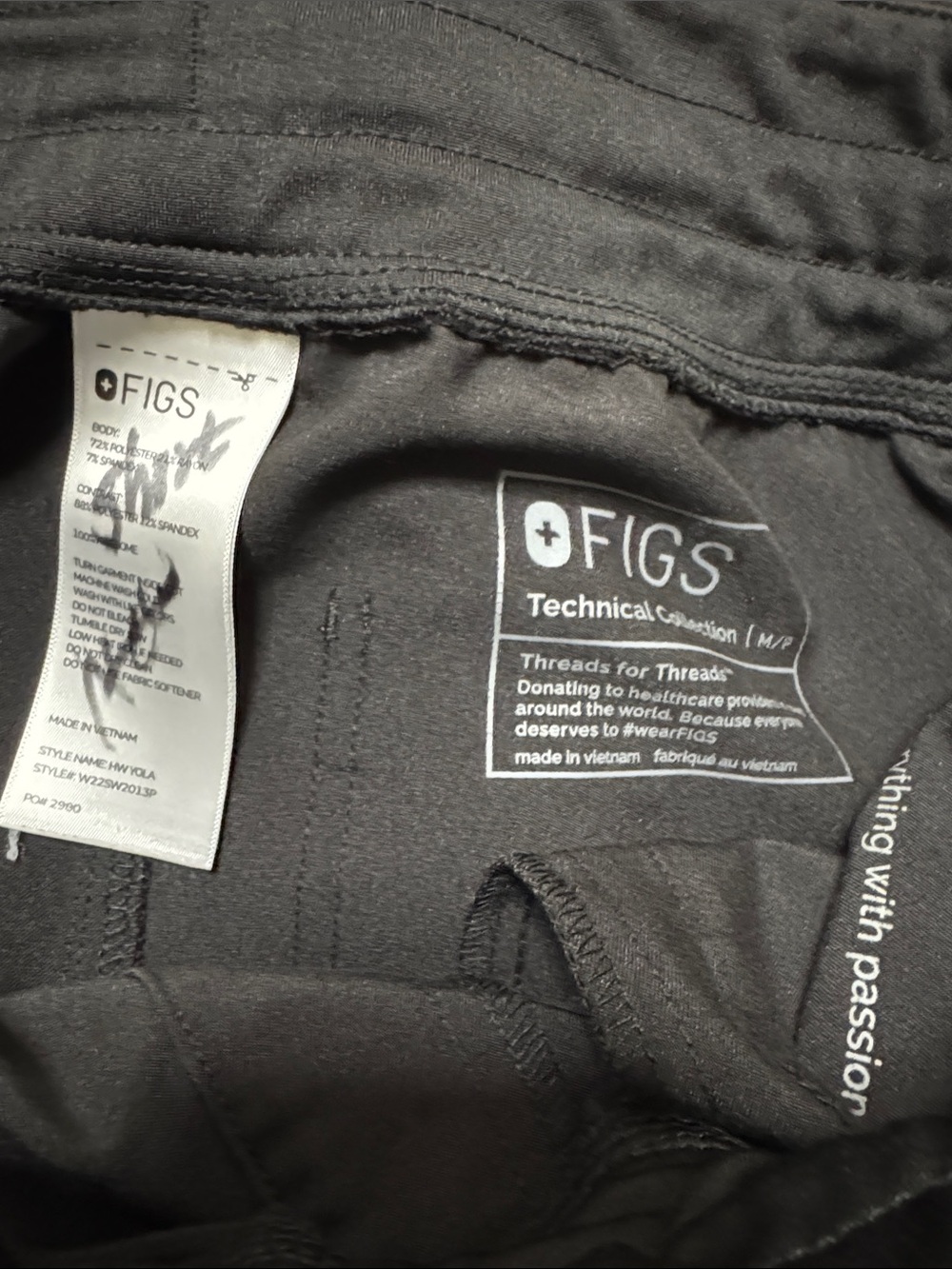 Figs Women's Black Straight-Leg Scrub Pants with Gray Drawstring - Picture 2 of 3
